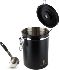 Castagnola Koffie Bewaarbus - Luchtdicht Met CO2 Uitlaat - Voor 600 Gram Koffiebonen - Koffieblik Matzwart Voorraadbussen - Voorraadbus - 1.8L