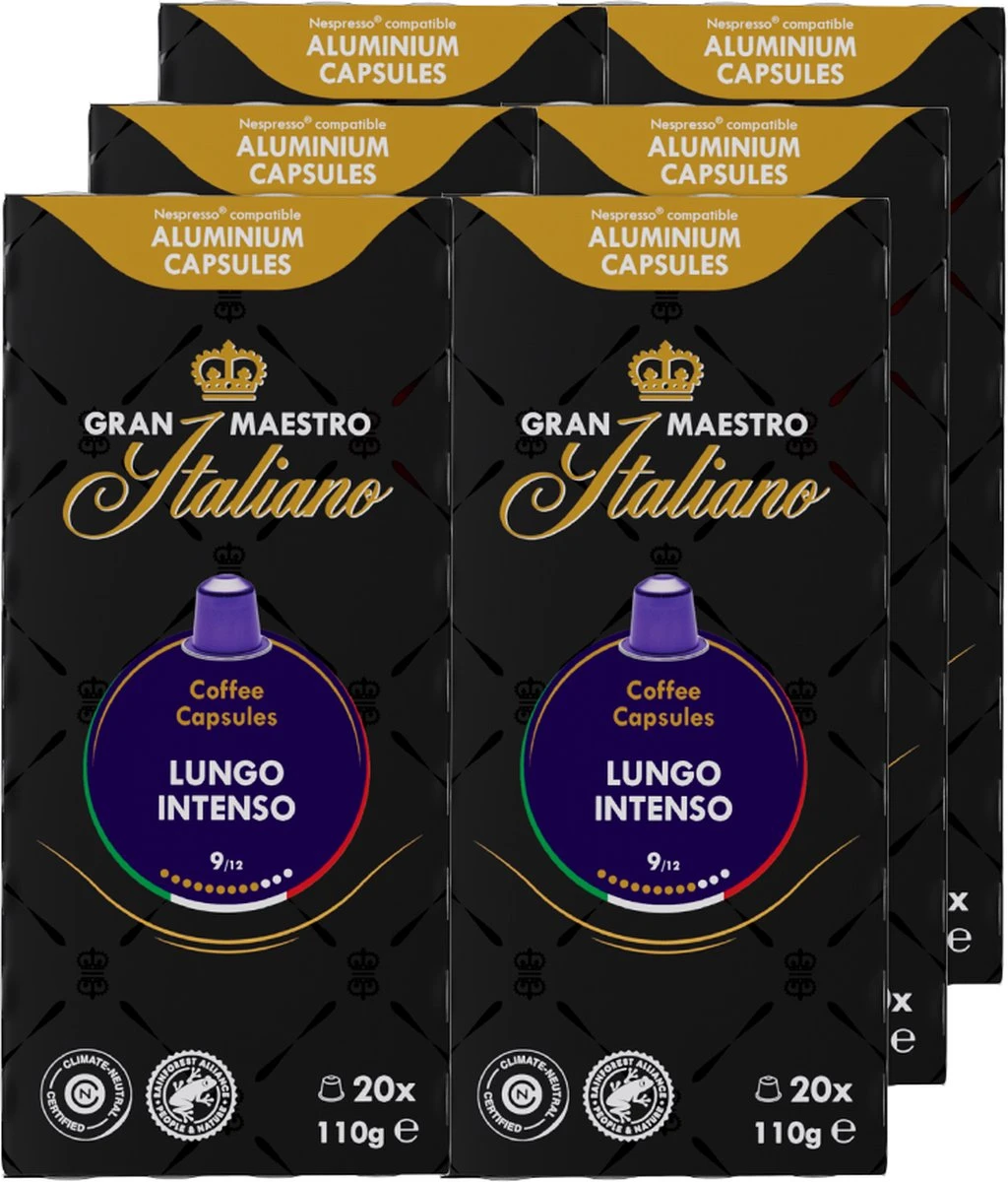 Gran Maestro Italiano - Lungo Intenso - Koffiecups - Nespresso Compatibel Capsules - Krachtige Smaak - 6 x 20 cups Gran Maestro Italiano - Lungo Intenso - Koffiecups - Nespresso Compatibel Capsules - Krachtige Smaak - 6 X 20 Cups -Lavazza Winkel 1024x1200 1