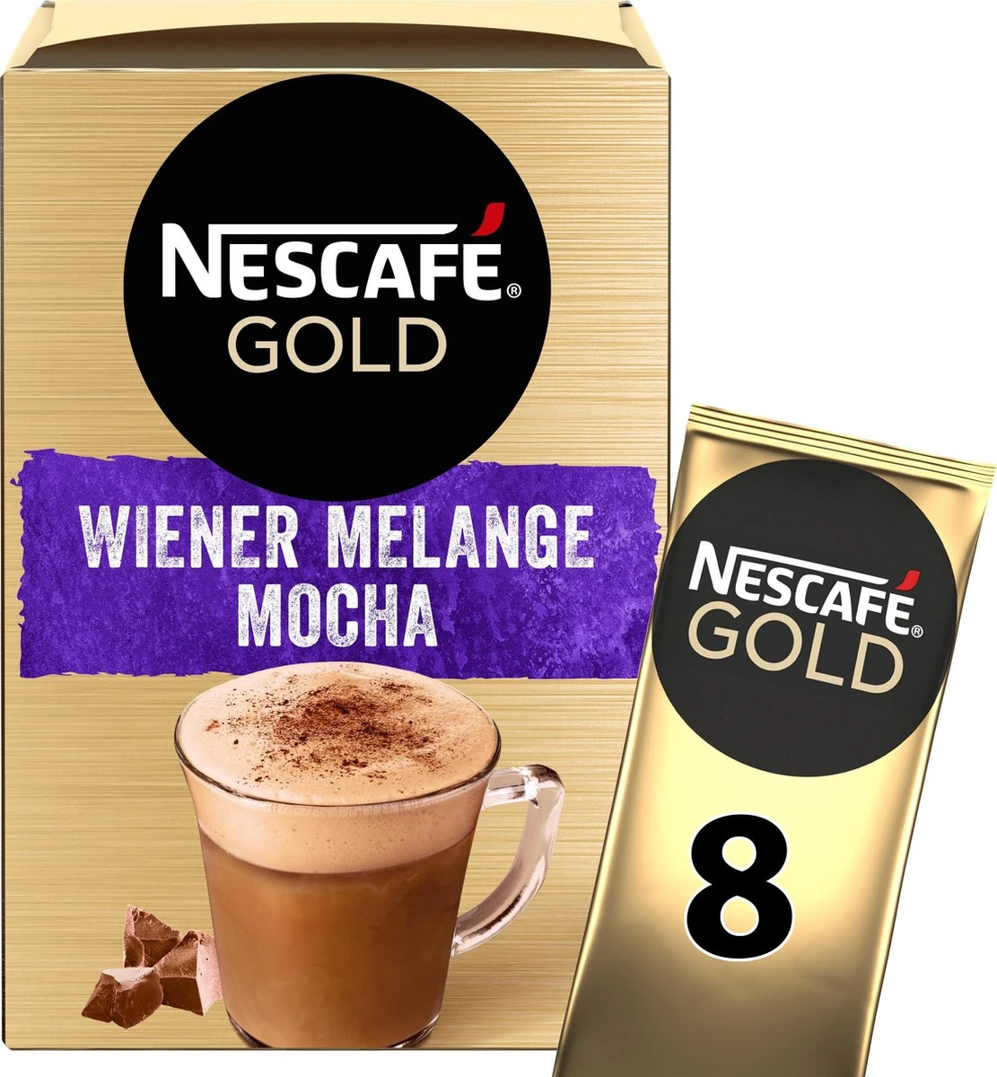Nescafé Gold Wiener Melange Mocha oploskoffie - 6 doosjes à 8 zakjes Nescafé Gold Wiener Melange Mocha Oploskoffie - 6 Doosjes à 8 Zakjes -Lavazza Winkel