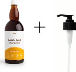 Fitcy | Koffiesiroop | Salted Caramel | Barista Syrup | Zero | Vegan | Vetvrij | Suikervrij | Keto-vriendelijk | Koffie | Siroop | MET DOSEERPOMP | 1L
