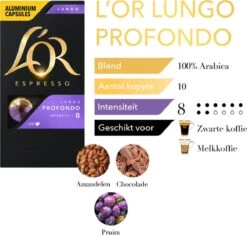 L'OR Lungo Profondo Koffiecups - Intensiteit 8/12 - 10 X 10 Capsules -Lavazza Winkel 1200x1140 1