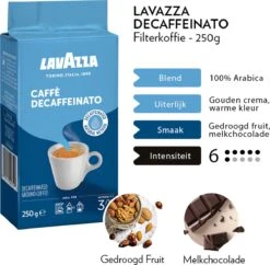 Lavazza Caffe Decaffeinato Filterkoffie - 250 Gram X8 5 Lavazza Caffe Decaffeinato Filterkoffie - 250 Gram X8 -Lavazza Winkel 1200x1177