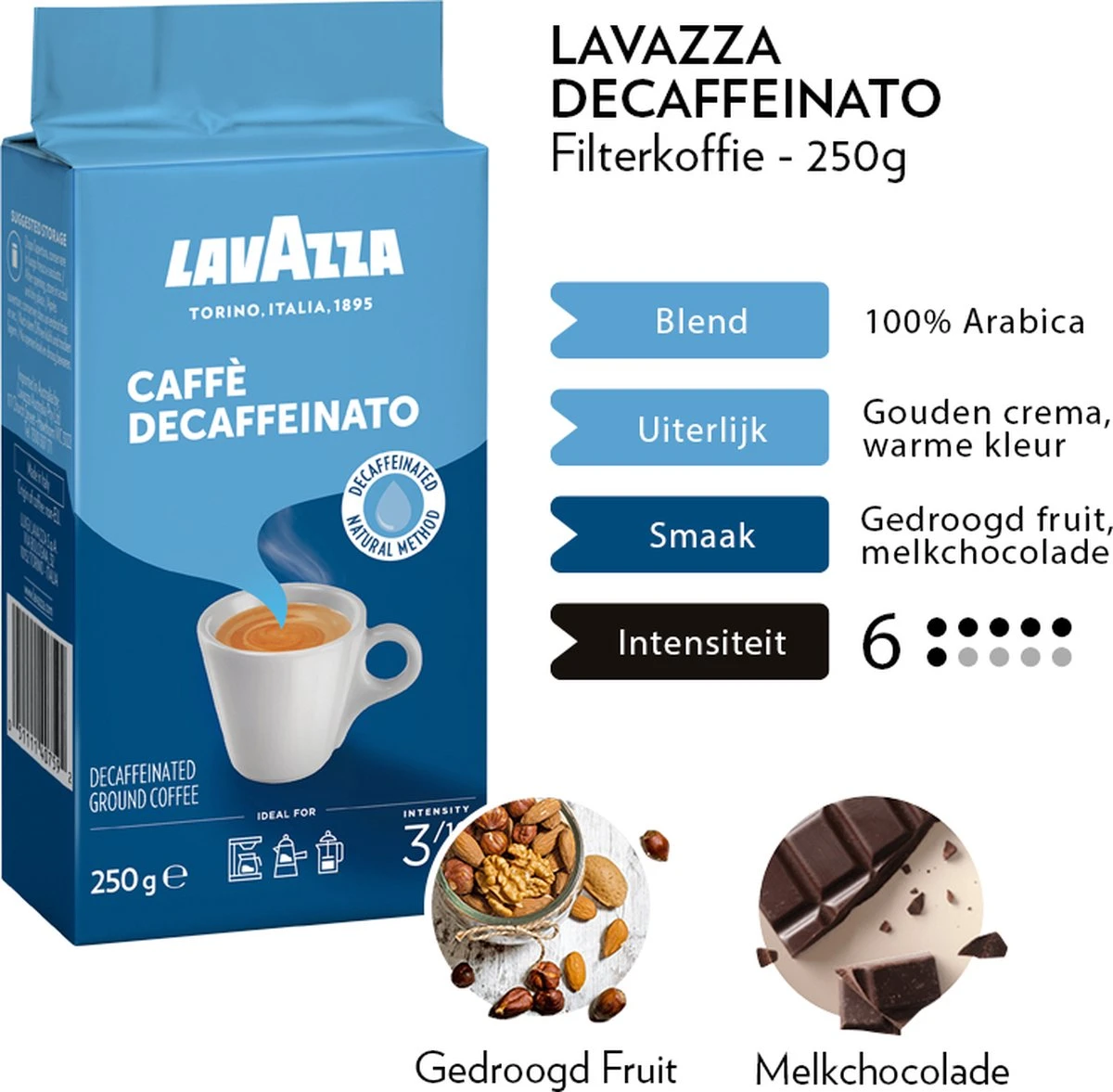 Lavazza Caffe Decaffeinato filterkoffie - 250 gram x8 Lavazza Caffe Decaffeinato Filterkoffie - 250 Gram X8 -Lavazza Winkel