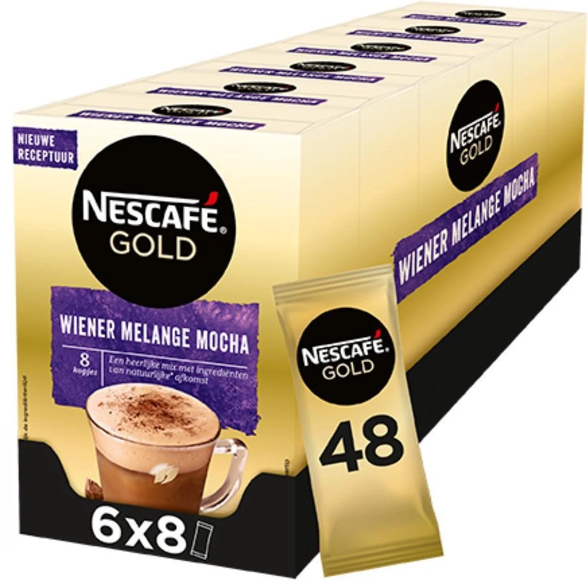 Nescafé Gold Wiener Melange Mocha oploskoffie - 6 doosjes à 8 zakjes Nescafé Gold Wiener Melange Mocha Oploskoffie - 6 Doosjes à 8 Zakjes -Lavazza Winkel