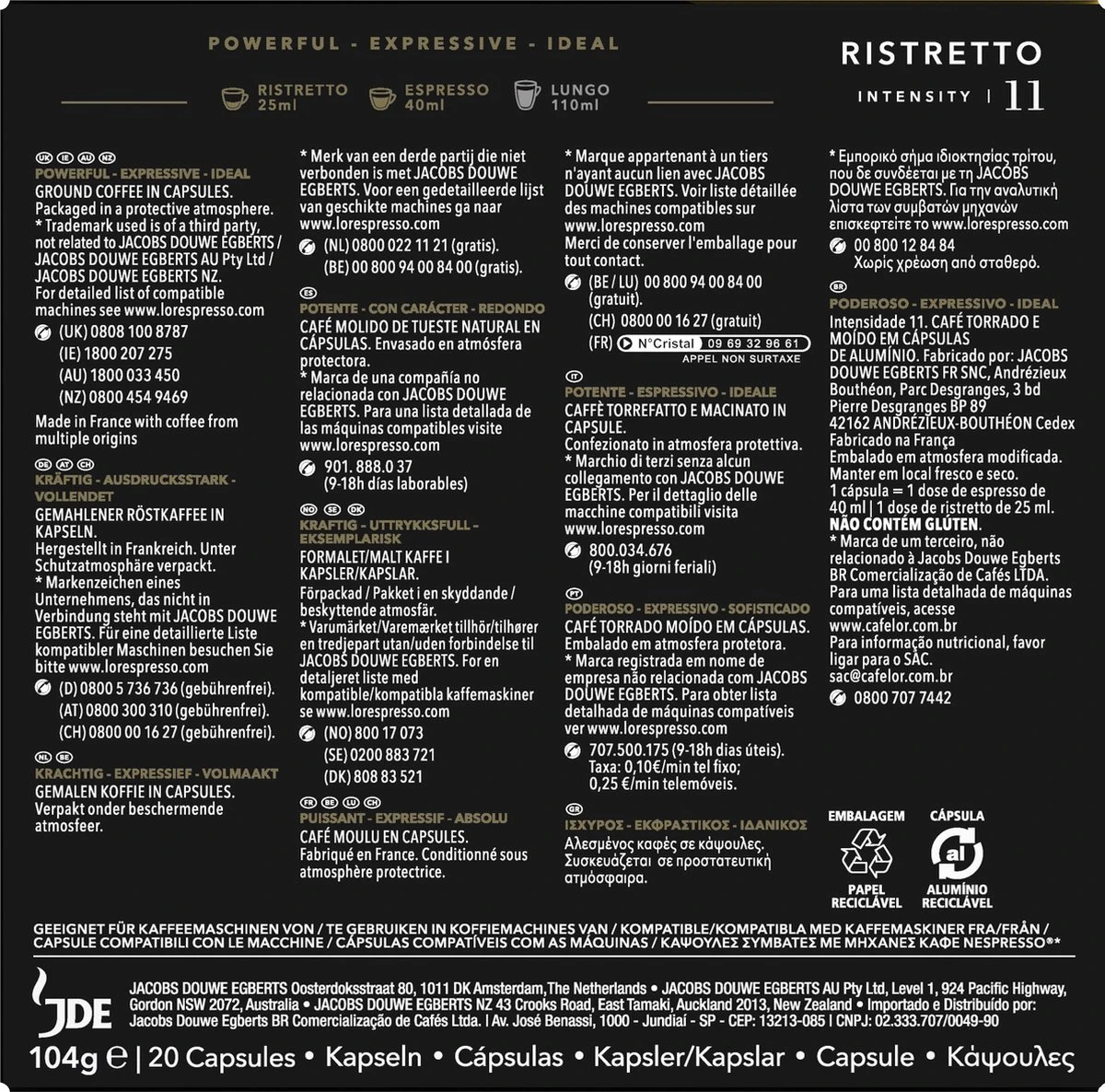 L'OR Espresso Ristretto Koffiecups - Intensiteit 11/12 - 10 x 20 capsules L'OR Espresso Ristretto Koffiecups - Intensiteit 11/12 - 10 X 20 Capsules -Lavazza Winkel 1200x1186 2