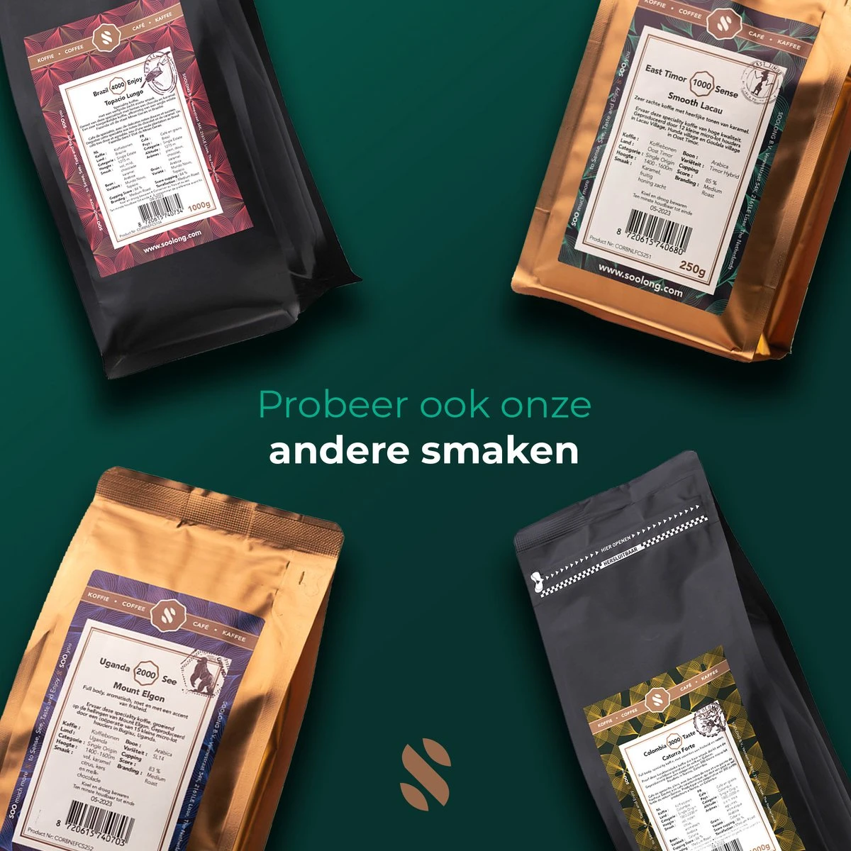 Soolong Sense Oost Timor Nr1000 Koffiebonen Smooth Lacau - Speciality koffie Arabica medium roast met rijke kruidige smaak met heerlijke ondertonen van Karamel - Zak 250gram Soolong Sense Oost Timor Nr1000 Koffiebonen Smooth Lacau - Speciality Koffie Arabica Medium Roast Met Rijke Kruidige Smaak Met Heerlijke Ondertonen Van Karamel - Zak 250gram -Lavazza Winkel 1200x1200 113