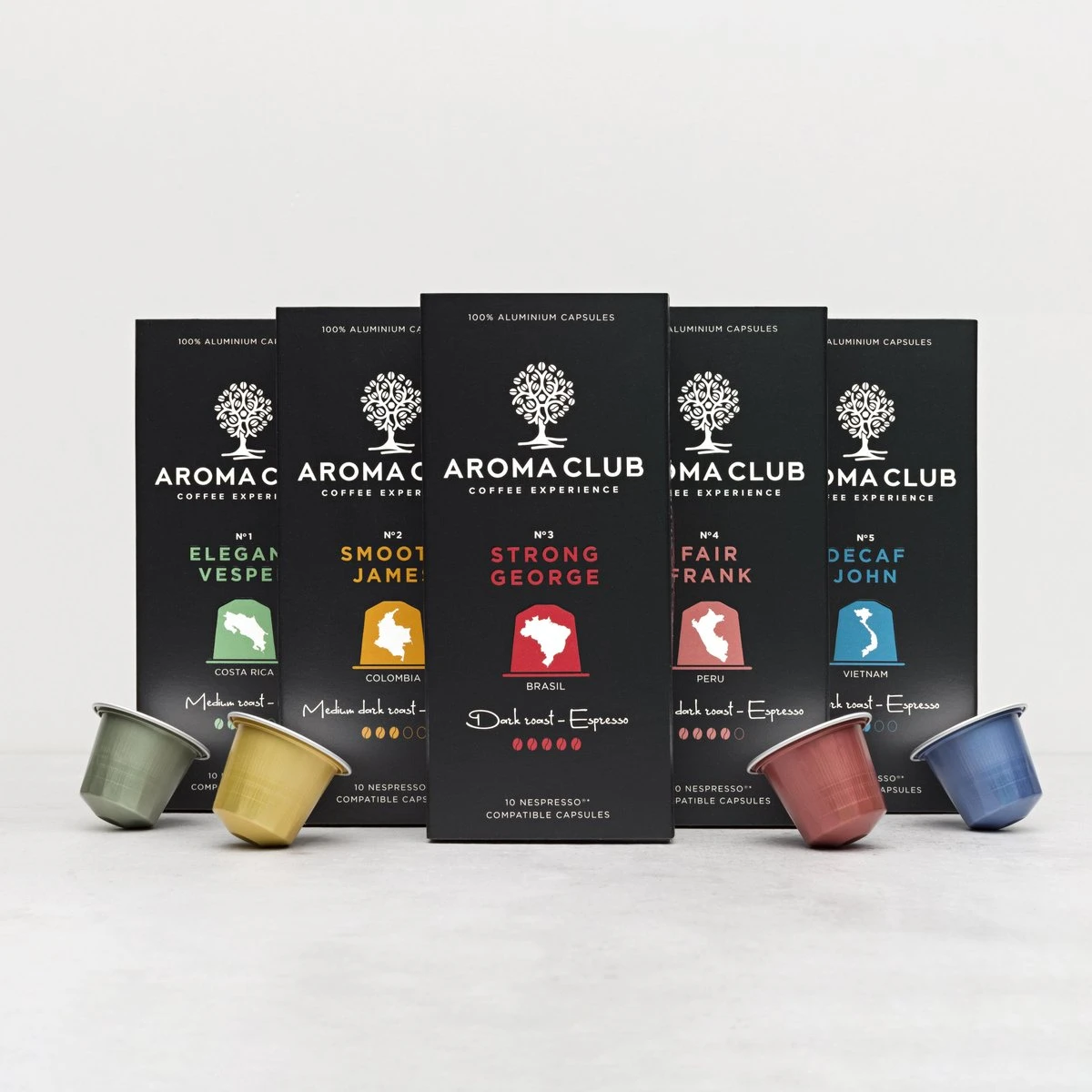 Aroma Club - Nespresso Compatible Capsules (120 st.) - No. 5 Decaf John - Intensiteit 3/5 - Decaf - 100% Aluminium Koffiecups Aroma Club - Nespresso Compatible Capsules (120 St.) - No. 5 Decaf John - Intensiteit 3/5 - Decaf - 100% Aluminium Koffiecups -Lavazza Winkel 1200x1200 246