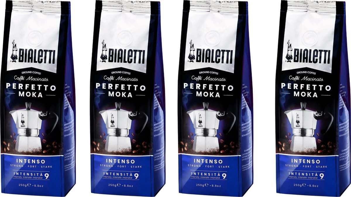 Bialetti Moka Intenso gemalen koffie - 4 x 250 gram Bialetti Moka Intenso Gemalen Koffie - 4 X 250 Gram -Lavazza Winkel