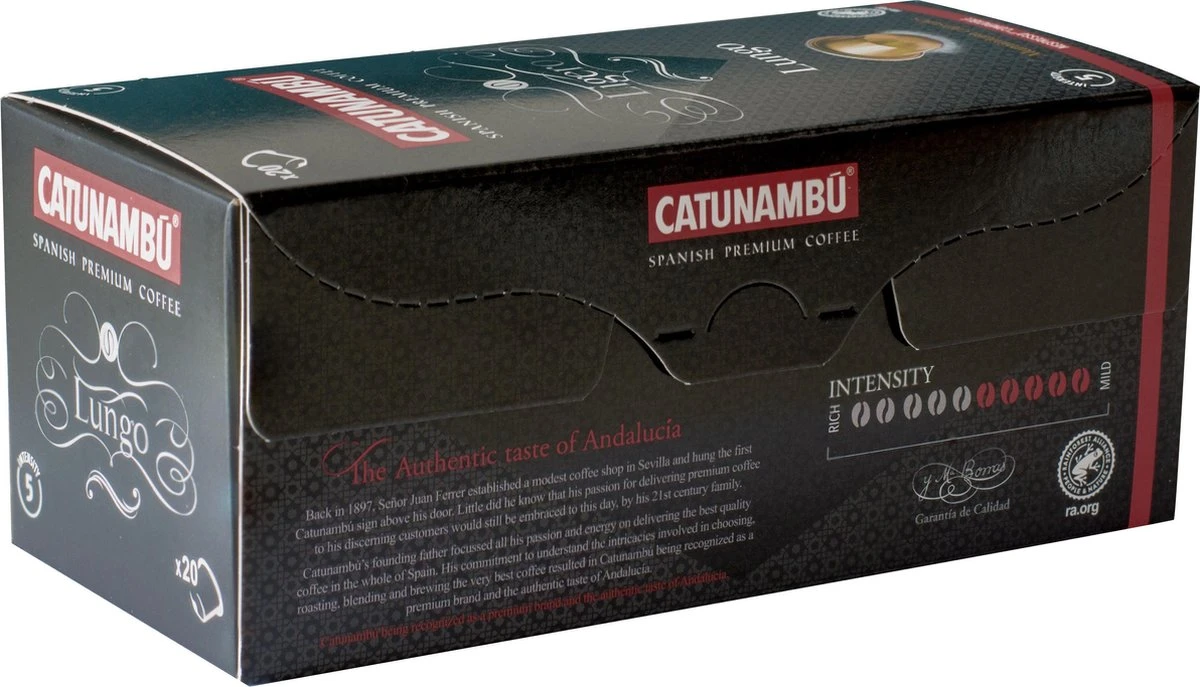 Catunambú koffie cups geschikt voor Nespresso® - Lungo Ligero 5 x 20 cups - Nespresso cups - Koffie capsules Catunambú Koffie Cups Geschikt Voor Nespresso® - Lungo Ligero 5 X 20 Cups - Nespresso Cups - Koffie Capsules -Lavazza Winkel 1200x687 2