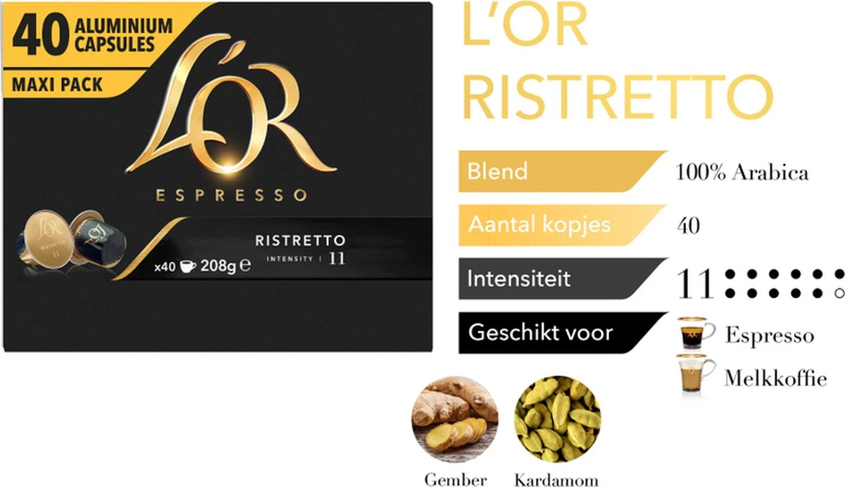 L'OR Espresso Ristretto Koffiecups - Intensiteit 11/12 - 4 x 40 Capsules L'OR Espresso Ristretto Koffiecups - Intensiteit 11/12 - 4 X 40 Capsules -Lavazza Winkel 1200x691 1
