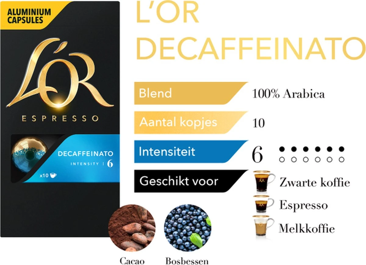 L'OR Espresso Decaffeinato Koffiecups - Intensiteit 6/12 - 10 x 10 capsules L'OR Espresso Decaffeinato Koffiecups - Intensiteit 6/12 - 10 X 10 Capsules -Lavazza Winkel 1200x868 1
