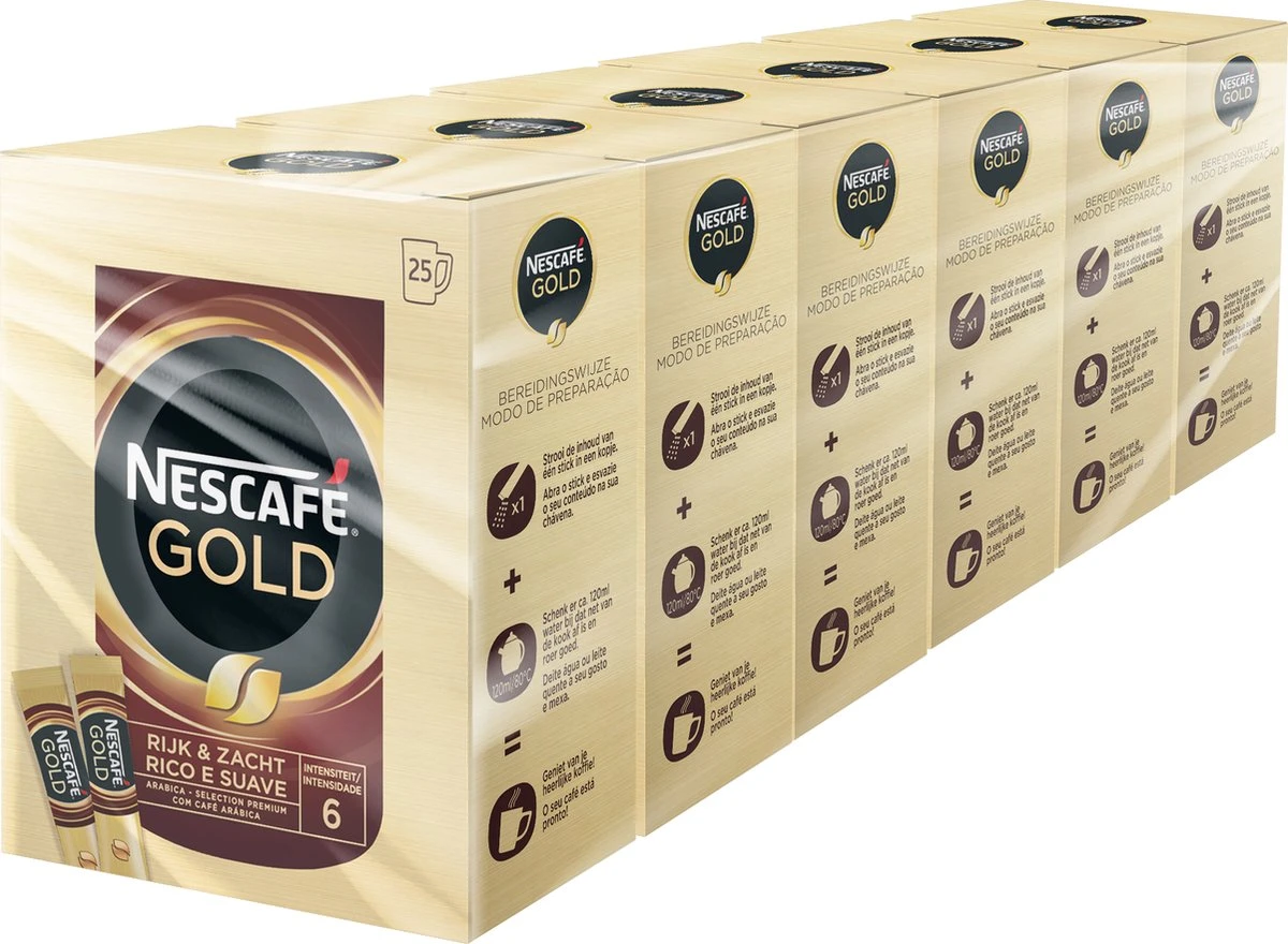 Nescafé Gold oploskoffie - 6 doosjes à 25 zakjes Nescafé Gold Oploskoffie - 6 Doosjes à 25 Zakjes -Lavazza Winkel