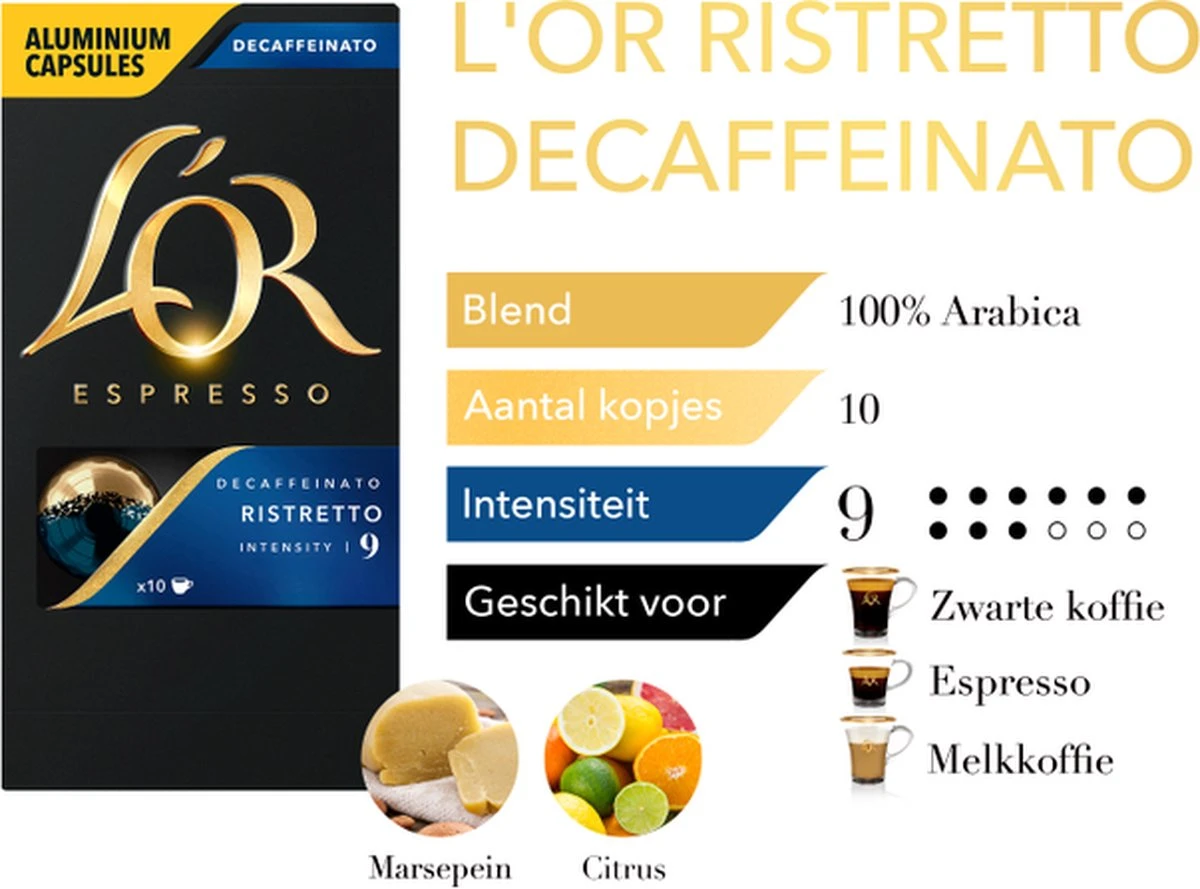 L'OR Espresso Ristretto Decaffeinato - Intensiteit 9/12 - 10 x 10 Capsules L'OR Espresso Ristretto Decaffeinato - Intensiteit 9/12 - 10 X 10 Capsules -Lavazza Winkel 1200x889 7