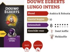 Douwe Egberts Lungo Intens Koffiecups - Intensiteit 8/12 - 10 X 10 Capsules 5 Douwe Egberts Lungo Intens Koffiecups - Intensiteit 8/12 - 10 X 10 Capsules -Lavazza Winkel 1200x894