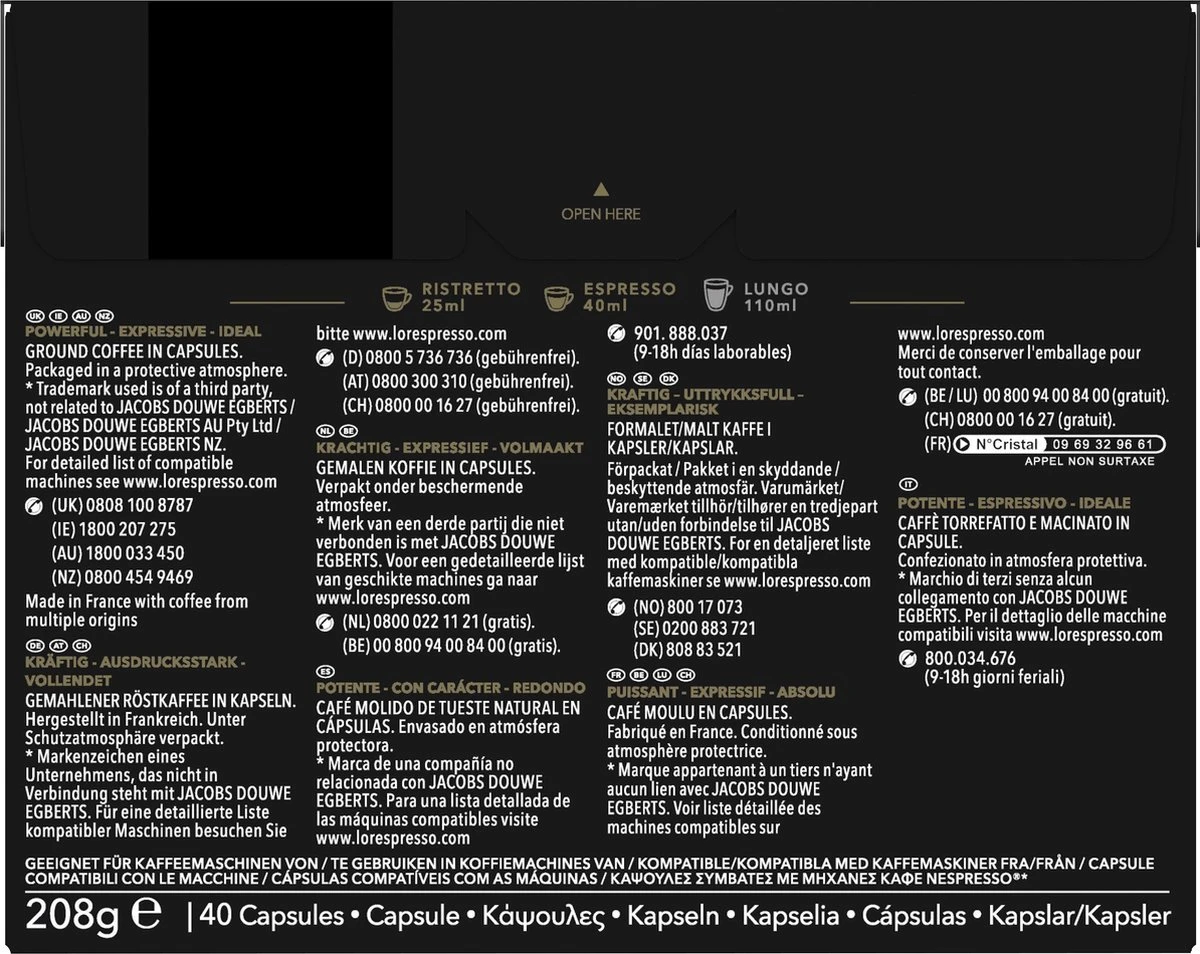 L'OR Espresso Ristretto Koffiecups - Intensiteit 11/12 - 4 x 40 Capsules L'OR Espresso Ristretto Koffiecups - Intensiteit 11/12 - 4 X 40 Capsules -Lavazza Winkel