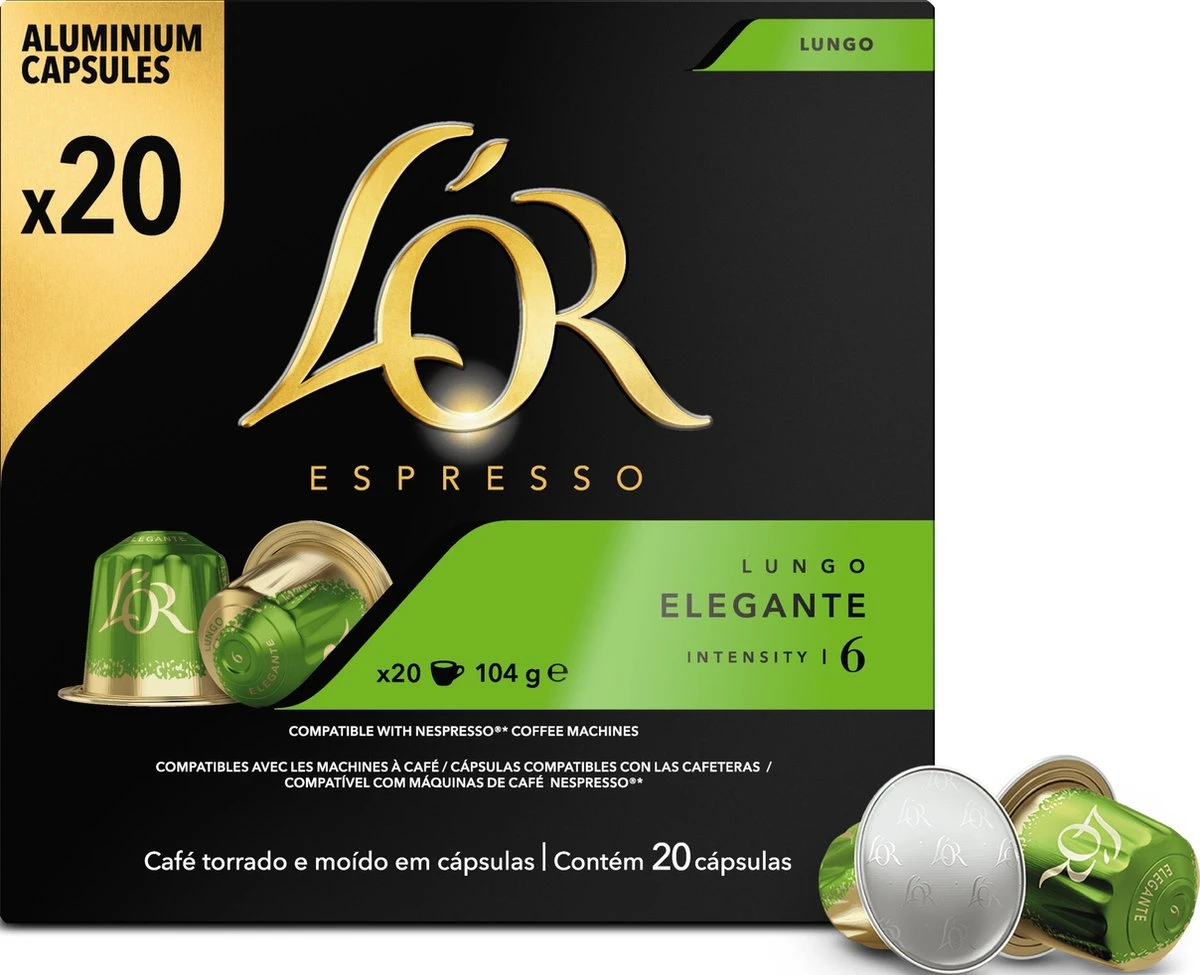 L'OR Lungo Elegante Koffiecups - Intensiteit 6/12 - 10 x 20 capsules L'OR Lungo Elegante Koffiecups - Intensiteit 6/12 - 10 X 20 Capsules -Lavazza Winkel 1200x975 3