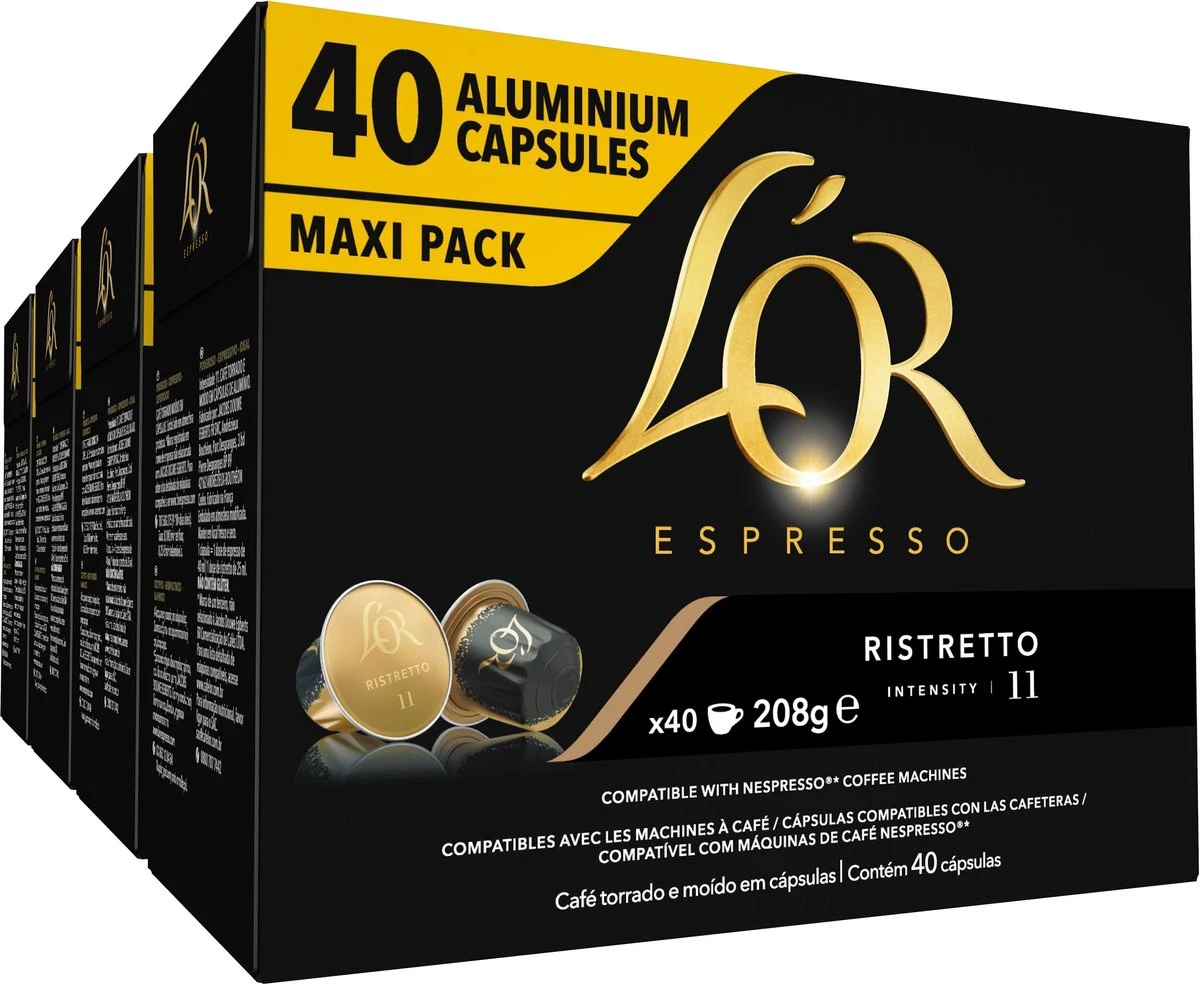 L'OR Espresso Ristretto Koffiecups - Intensiteit 11/12 - 4 x 40 Capsules L'OR Espresso Ristretto Koffiecups - Intensiteit 11/12 - 4 X 40 Capsules -Lavazza Winkel 1200x984 2