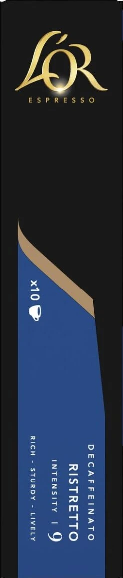L'OR Espresso Ristretto Decaffeinato - Intensiteit 9/12 - 10 X 10 Capsules 4 L'OR Espresso Ristretto Decaffeinato - Intensiteit 9/12 - 10 X 10 Capsules -Lavazza Winkel 255x1200 9