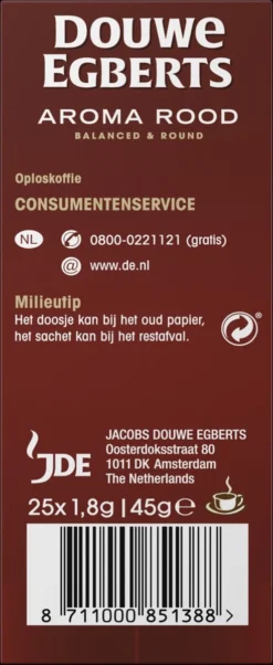 Douwe Egberts Aroma Rood Sticks Oploskoffie - 6 X 25 Zakjes -Lavazza Winkel 492x1200