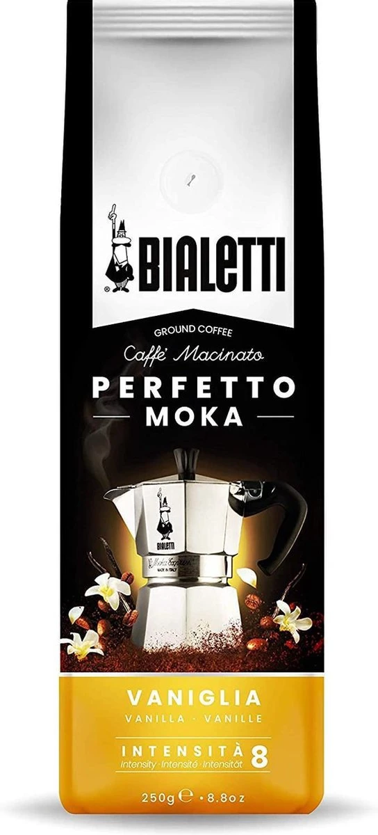 Bialetti Perfetto Moka Vaniglia (vanille) gemalen koffie – 250gr Bialetti Perfetto Moka Vaniglia (vanille) Gemalen Koffie – 250gr -Lavazza Winkel