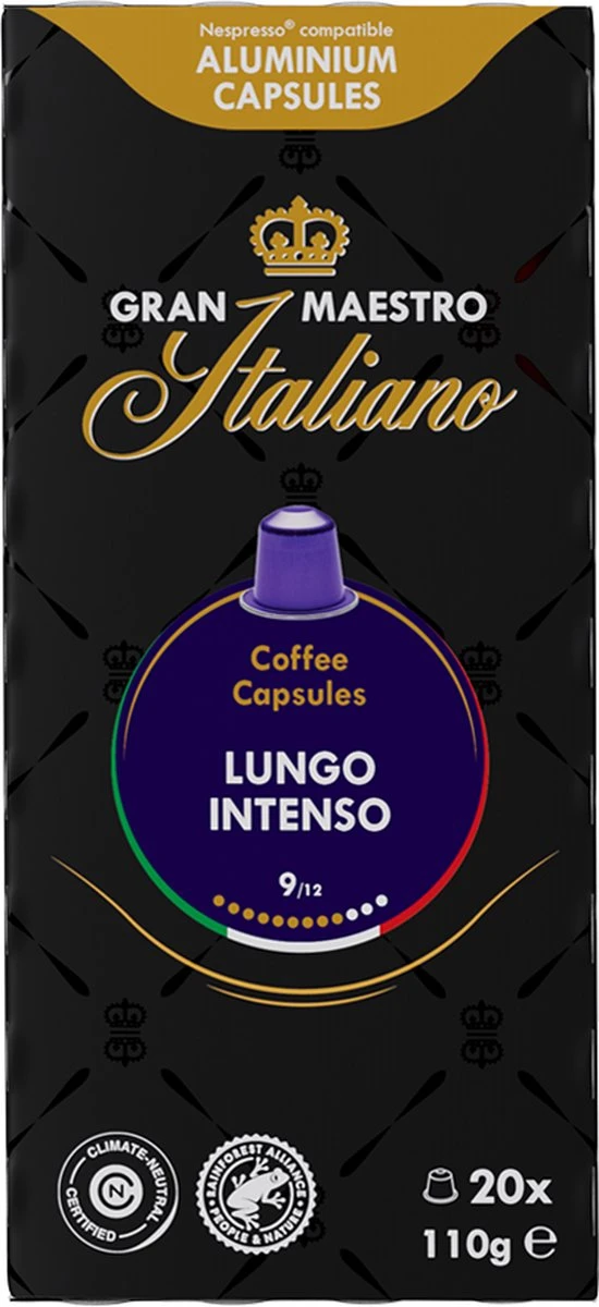 Gran Maestro Italiano - Lungo Intenso - Koffiecups - Nespresso Compatibel Capsules - Krachtige Smaak - 6 x 20 cups Gran Maestro Italiano - Lungo Intenso - Koffiecups - Nespresso Compatibel Capsules - Krachtige Smaak - 6 X 20 Cups -Lavazza Winkel 550x1200 2