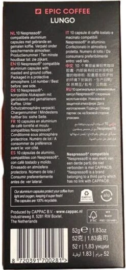 100 Capsules Epic Coffee - Lungo - Nespresso® Compatible Aluminium Capsules - RFA Keurmerk - Doos 100 Stuks -Lavazza Winkel 560x1200 3