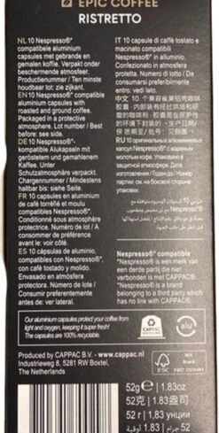 100 Capsules Epic Coffee - Ristretto - Nespresso® Compatible Aluminium Capsules - RFA Keurmerk - Doos 100 Stuks 8 100 Capsules Epic Coffee - Ristretto - Nespresso® Compatible Aluminium Capsules - RFA Keurmerk - Doos 100 Stuks -Lavazza Winkel 606x1200 7