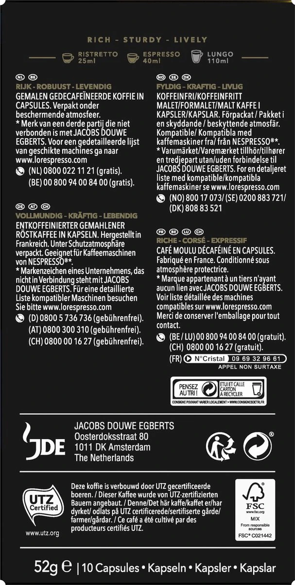 L'OR Espresso Ristretto Decaffeinato - Intensiteit 9/12 - 10 x 10 Capsules L'OR Espresso Ristretto Decaffeinato - Intensiteit 9/12 - 10 X 10 Capsules -Lavazza Winkel 607x1200 7