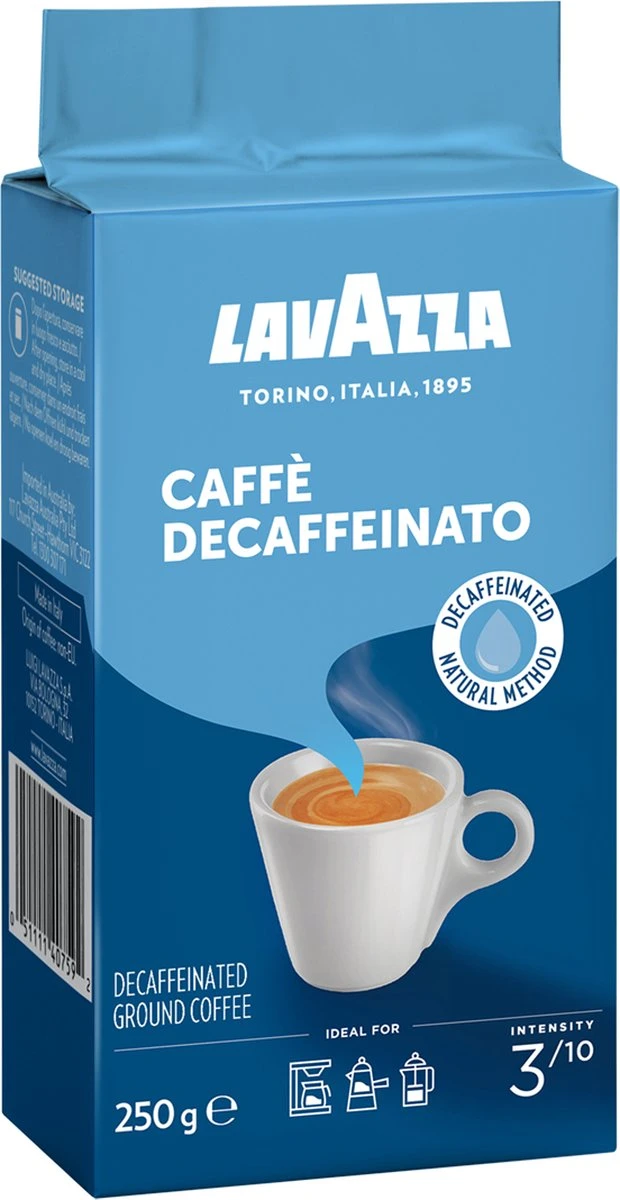 Lavazza Caffe Decaffeinato filterkoffie - 250 gram x8 Lavazza Caffe Decaffeinato Filterkoffie - 250 Gram X8 -Lavazza Winkel 620x1200 1