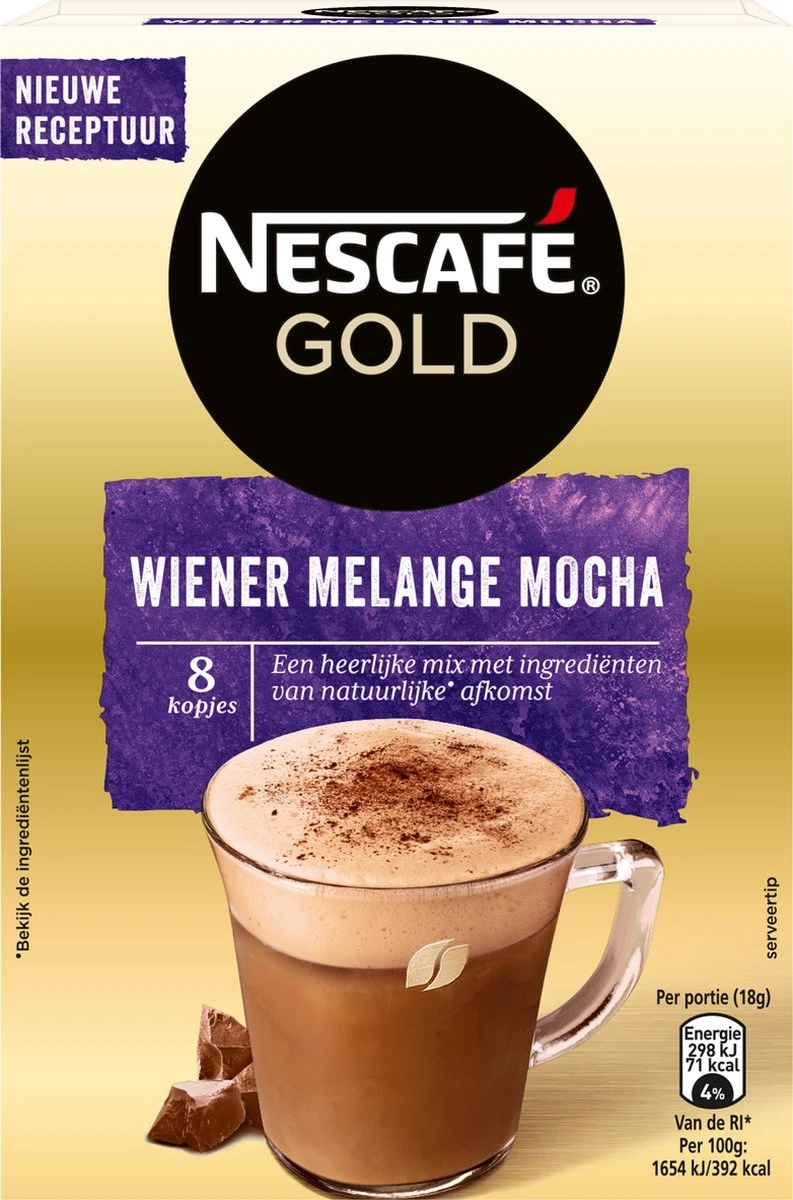 Nescafé Gold Wiener Melange Mocha oploskoffie - 6 doosjes à 8 zakjes Nescafé Gold Wiener Melange Mocha Oploskoffie - 6 Doosjes à 8 Zakjes -Lavazza Winkel