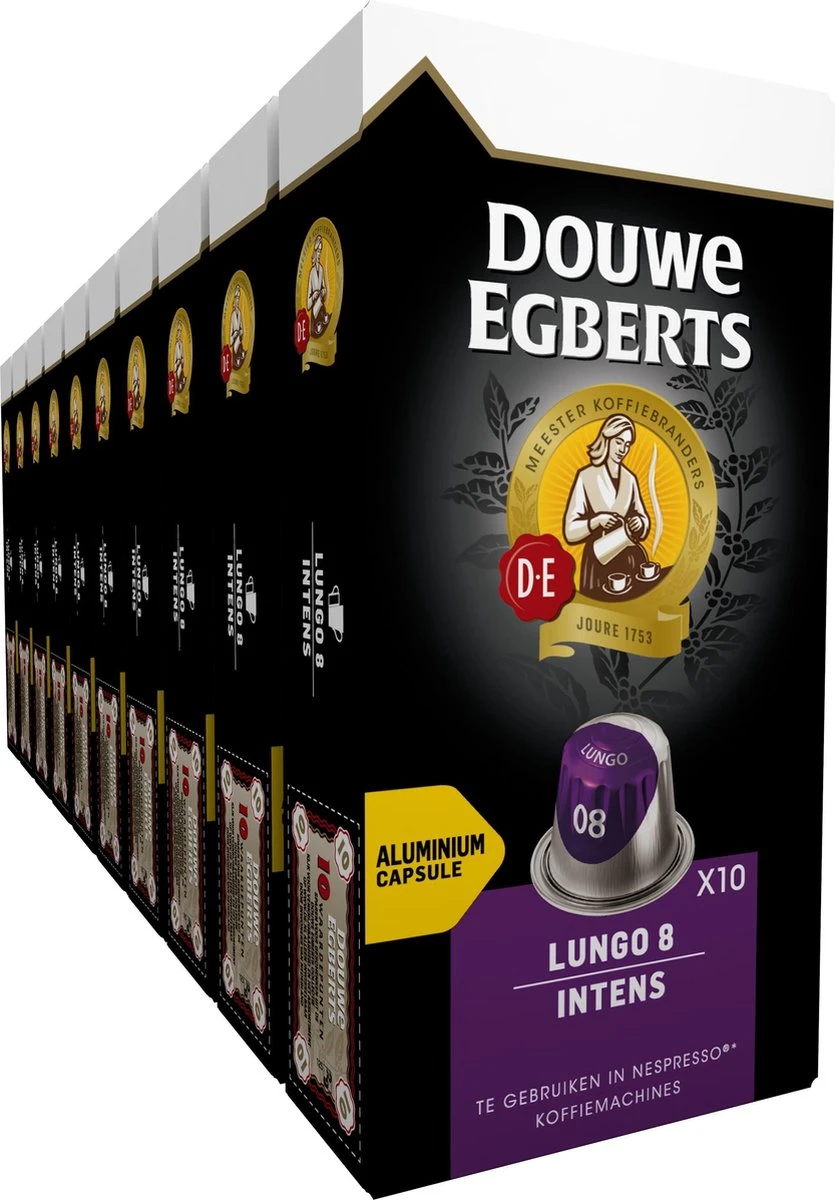 Douwe Egberts Lungo Intens Koffiecups - Intensiteit 8/12 - 10 x 10 capsules Douwe Egberts Lungo Intens Koffiecups - Intensiteit 8/12 - 10 X 10 Capsules -Lavazza Winkel
