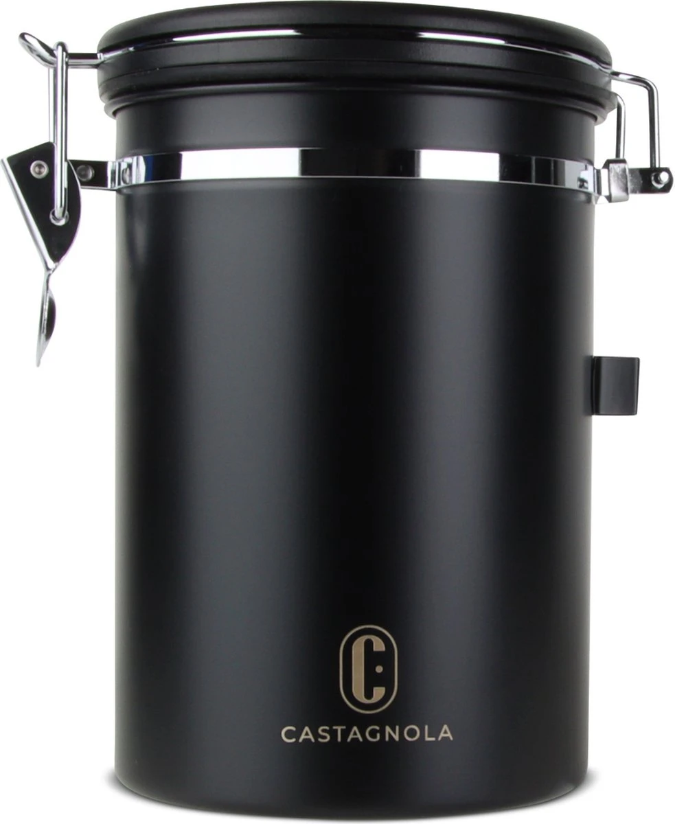 Castagnola Koffie Bewaarbus - Luchtdicht met CO2 Uitlaat - voor 600 gram Koffiebonen - Koffieblik Matzwart Voorraadbussen - Voorraadbus - 1.8L Castagnola Koffie Bewaarbus - Luchtdicht Met CO2 Uitlaat - Voor 600 Gram Koffiebonen - Koffieblik Matzwart Voorraadbussen - Voorraadbus - 1.8L -Lavazza Winkel